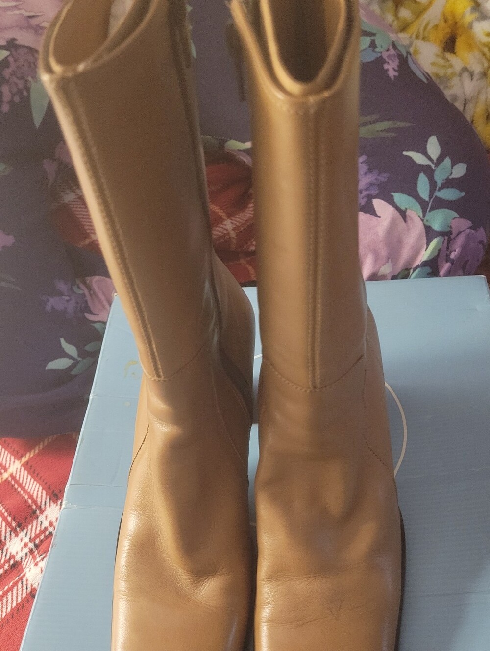 Nine West Tan Leather Mid-Calf Heeled Boots